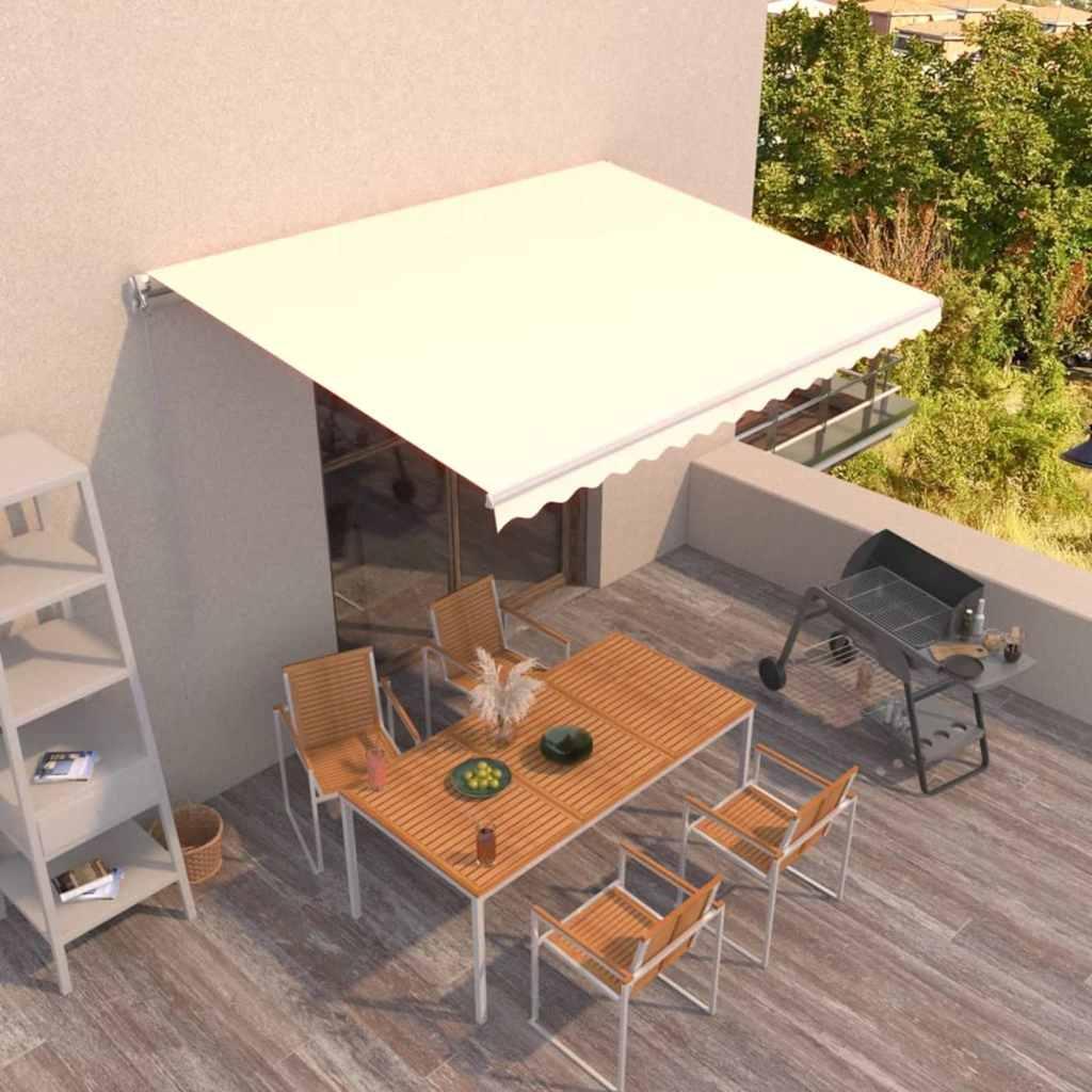 Toldo manual retráctil amarillo y blanco 300x250 cm