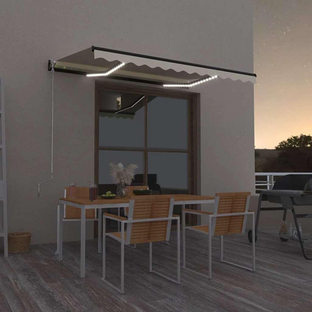 Toldo retráctil manual con LED amarillo y blanco 450x300 cm