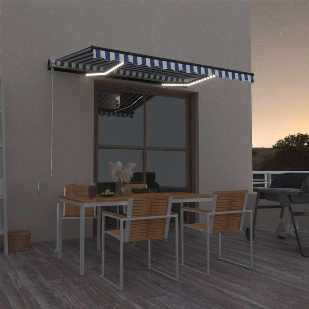 Toldo retráctil manual con LED amarillo y blanco 450x300 cm