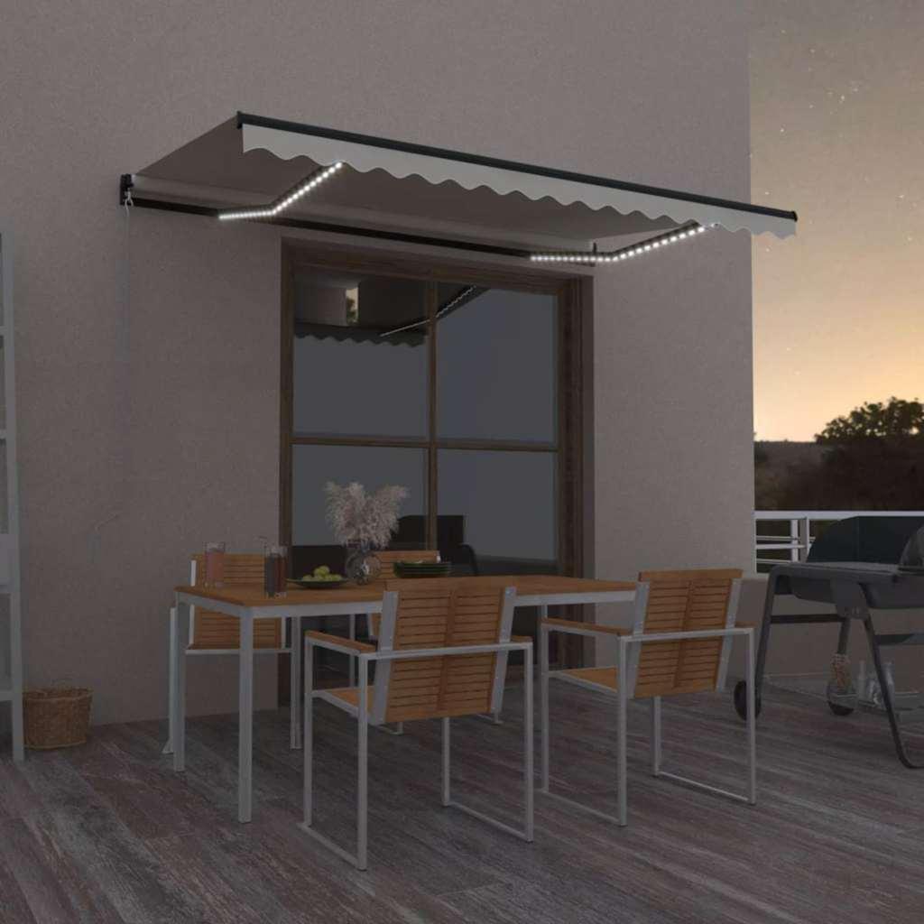 Toldo retráctil manual con LED amarillo y blanco 450x300 cm