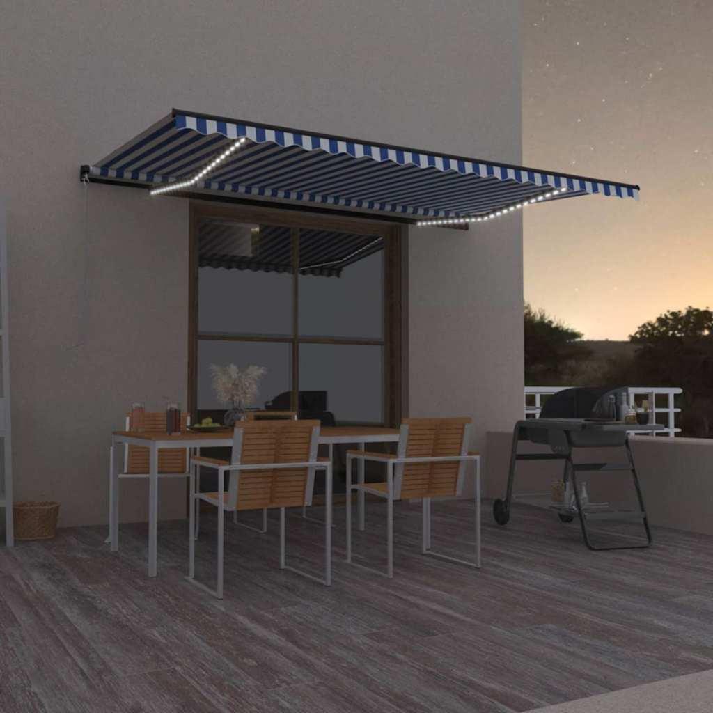 Toldo manual retráctil con LED amarillo y blanco 350x250 cm