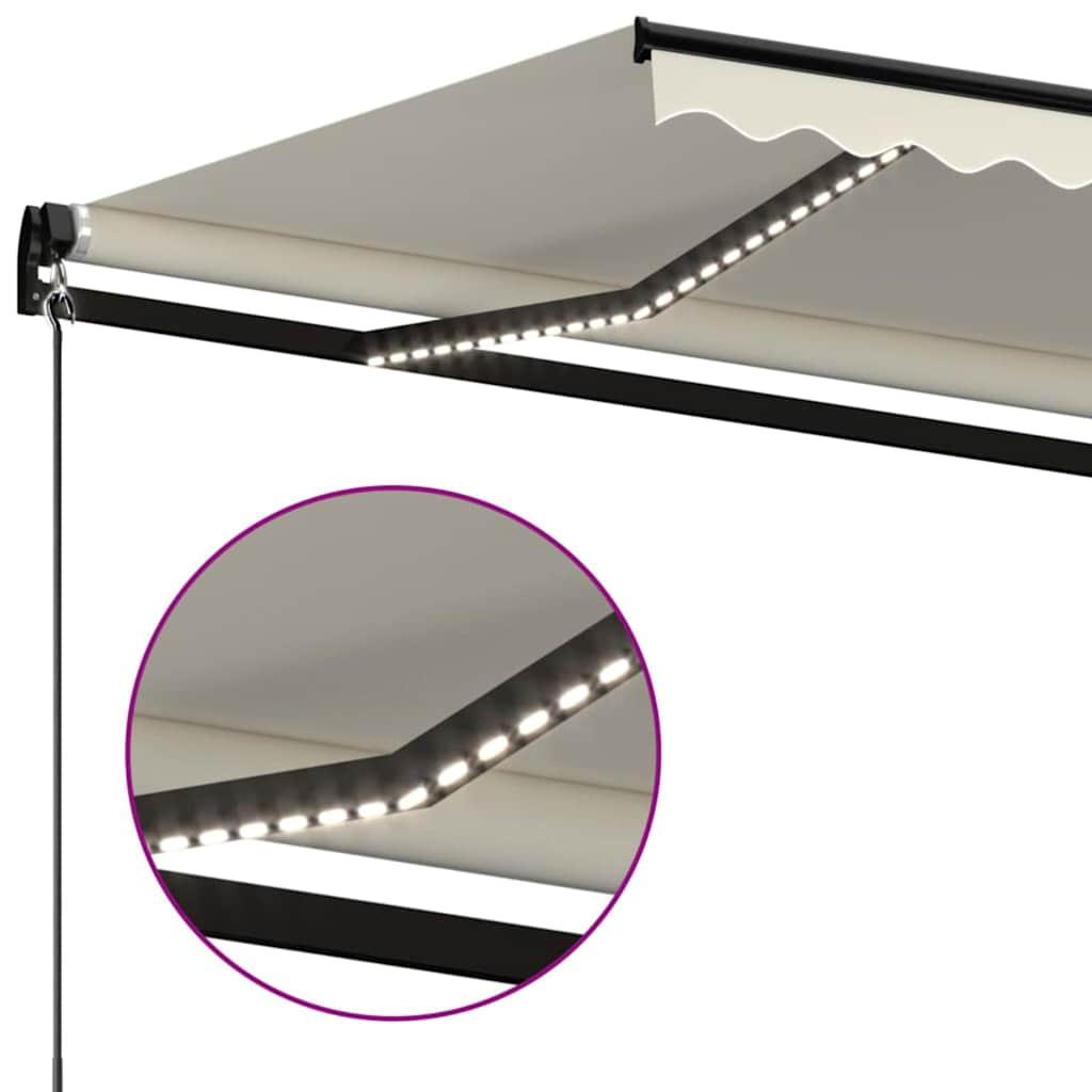 Toldo retráctil manual con luz LED amarillo y blanco 500x300 cm