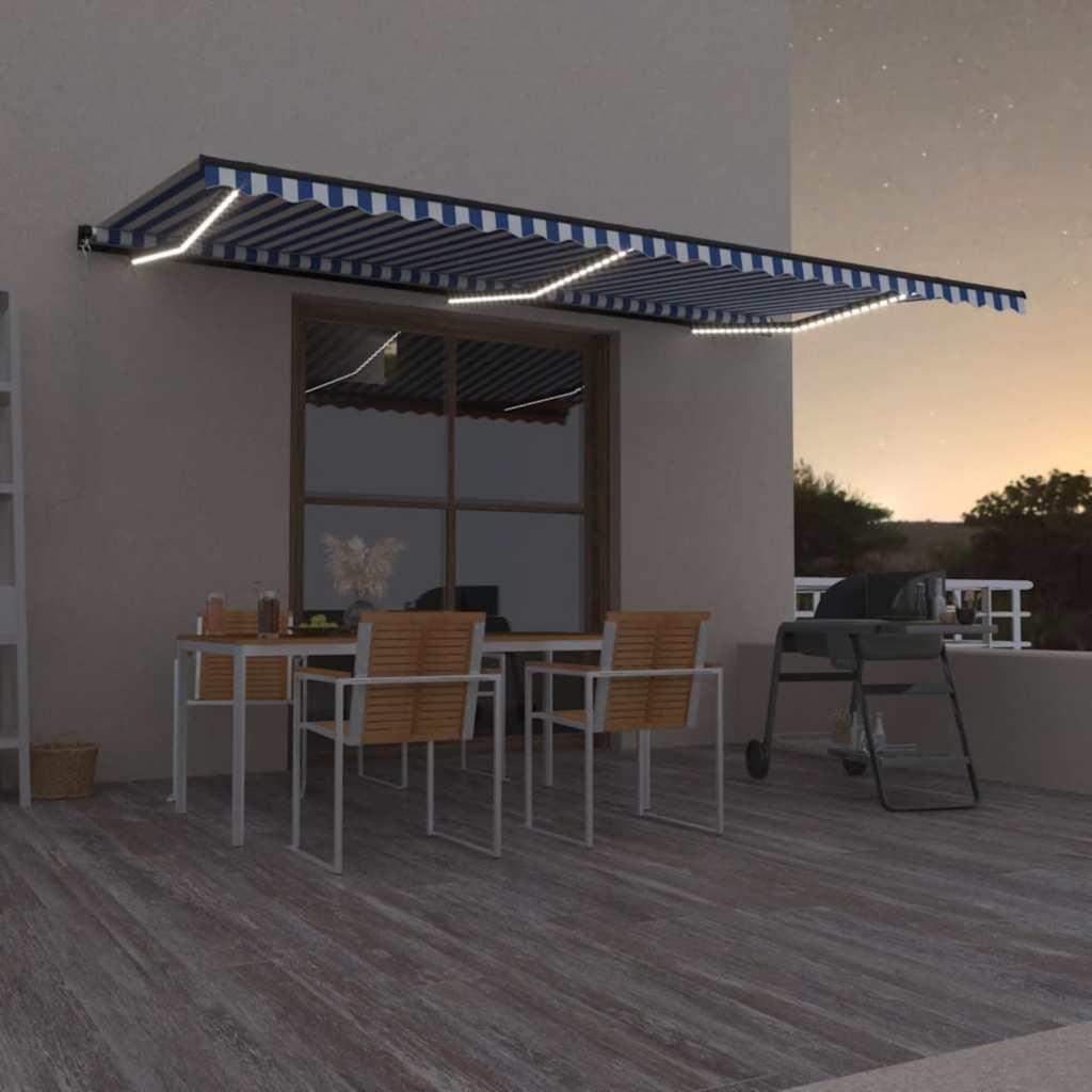 Toldo retráctil manual con luz LED amarillo y blanco 500x300 cm