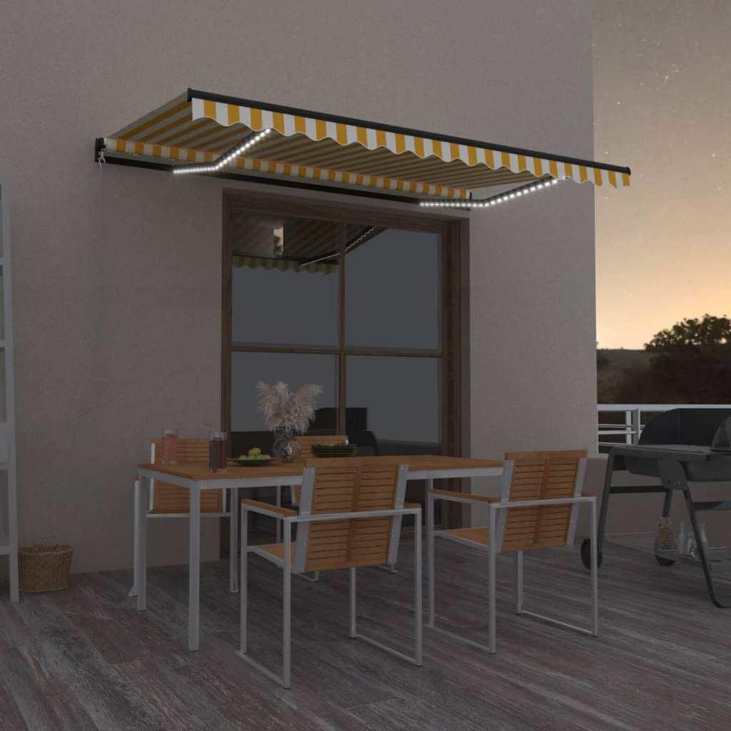 Toldo manual retráctil con LED amarillo y blanco 350x250 cm