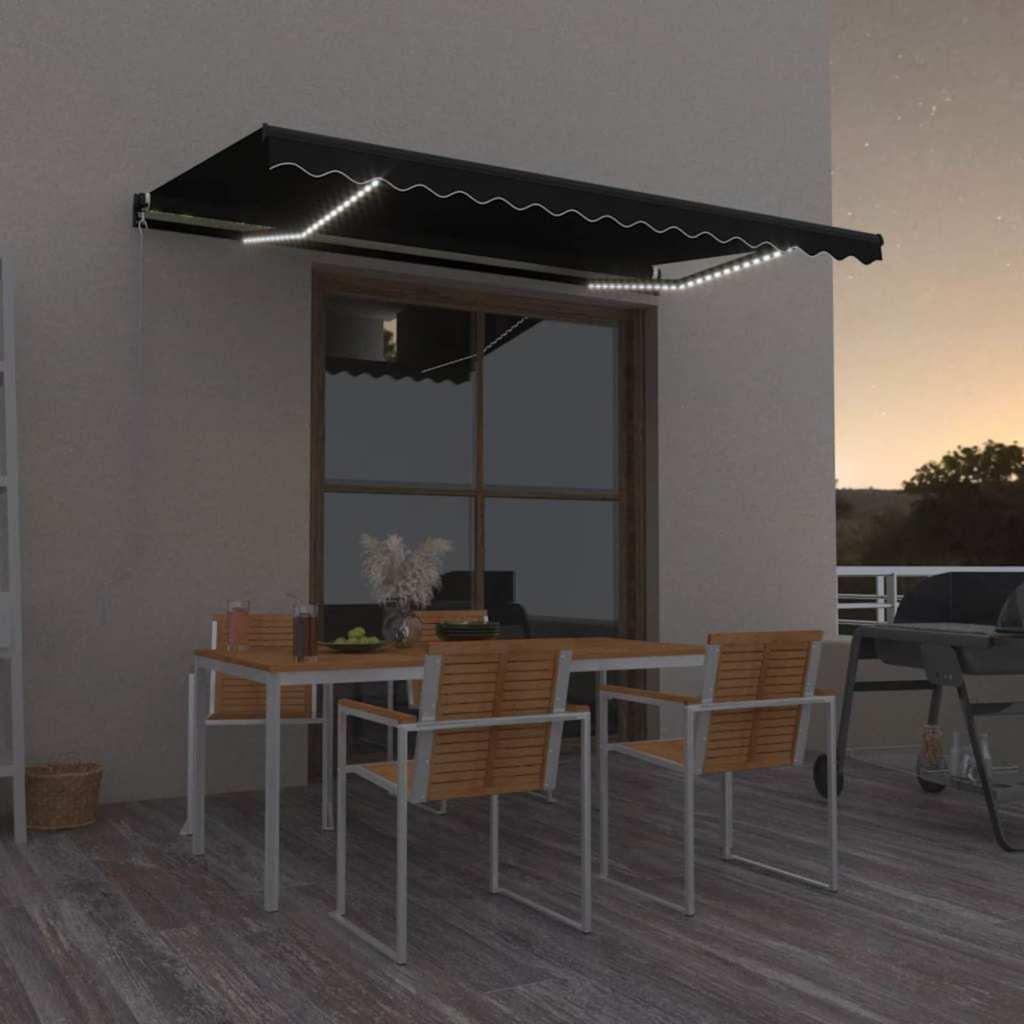Toldo manual retráctil con LED amarillo y blanco 350x250 cm