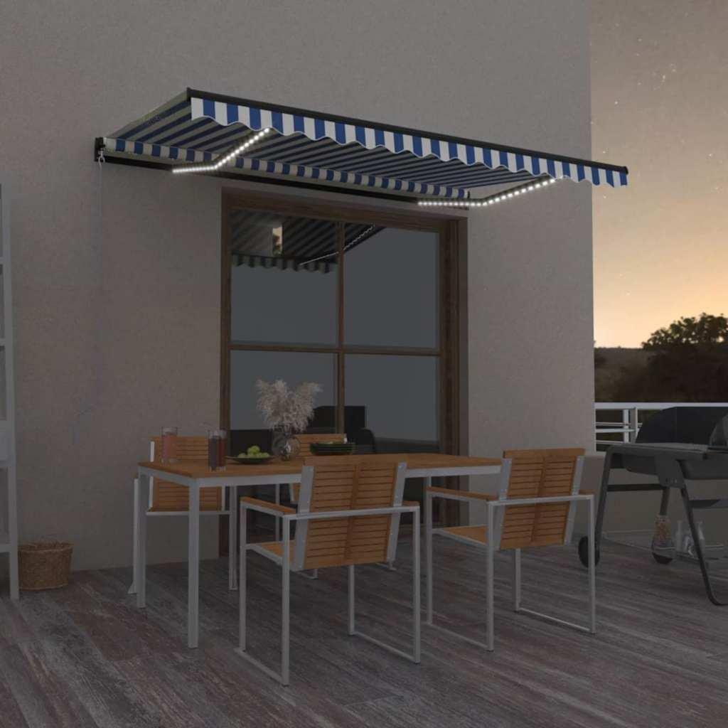 Toldo manual retráctil con LED amarillo y blanco 350x250 cm