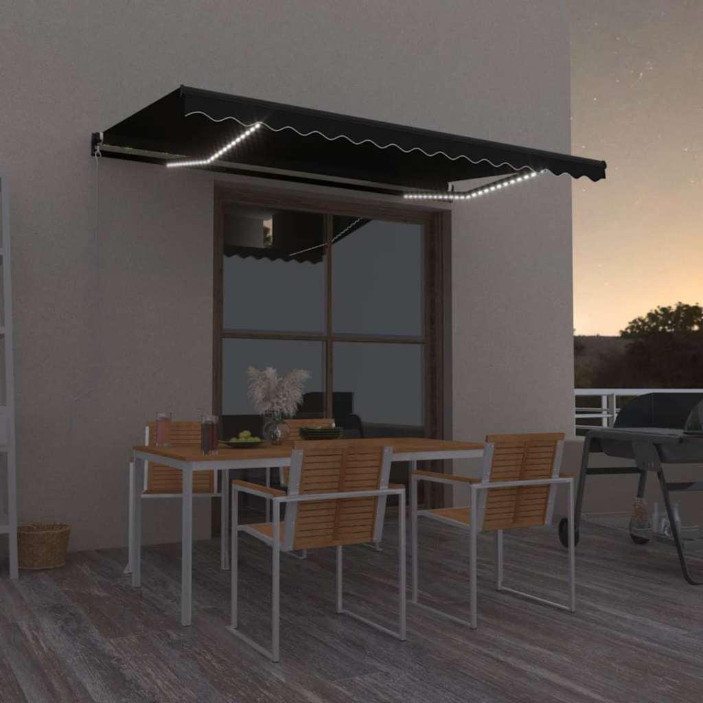 Toldo manual retráctil con LED amarillo y blanco 450x350 cm