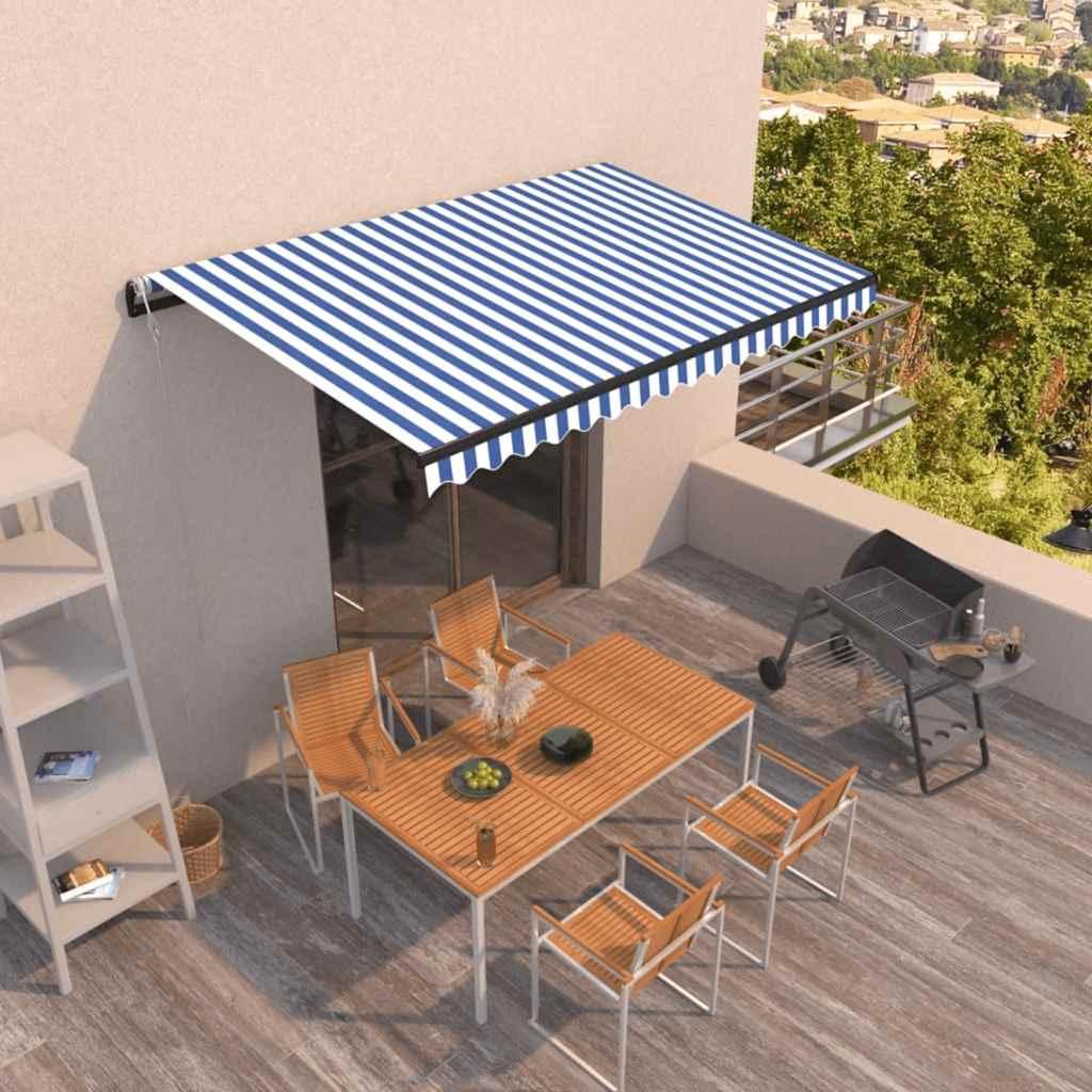 Toldo automático retráctil amarillo y blanco 300x250 cm