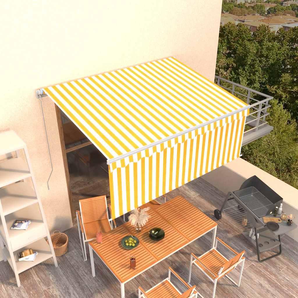 Toldo retráctil manual con persiana amarillo y blanco 3,5x2,5 m