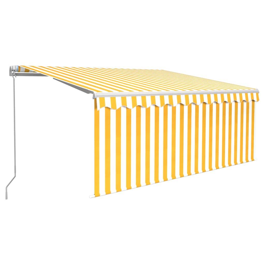 Toldo retráctil manual con persiana amarillo y blanco 3,5x2,5 m