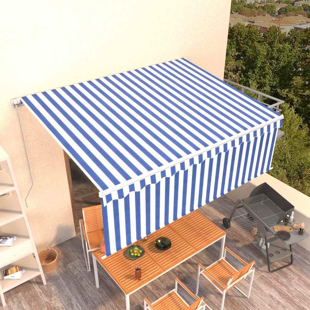 Toldo retráctil manual con persiana amarillo y blanco 3,5x2,5 m