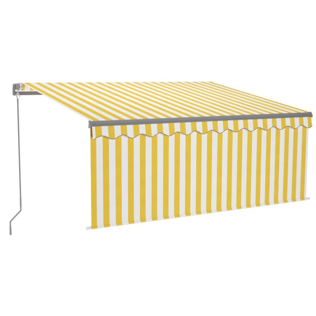 Toldo retráctil manual con persiana amarillo y blanco 3,5x2,5 m