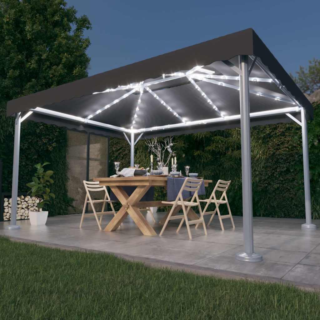 Cenador con tira de luces LED aluminio antracita 300x300 cm