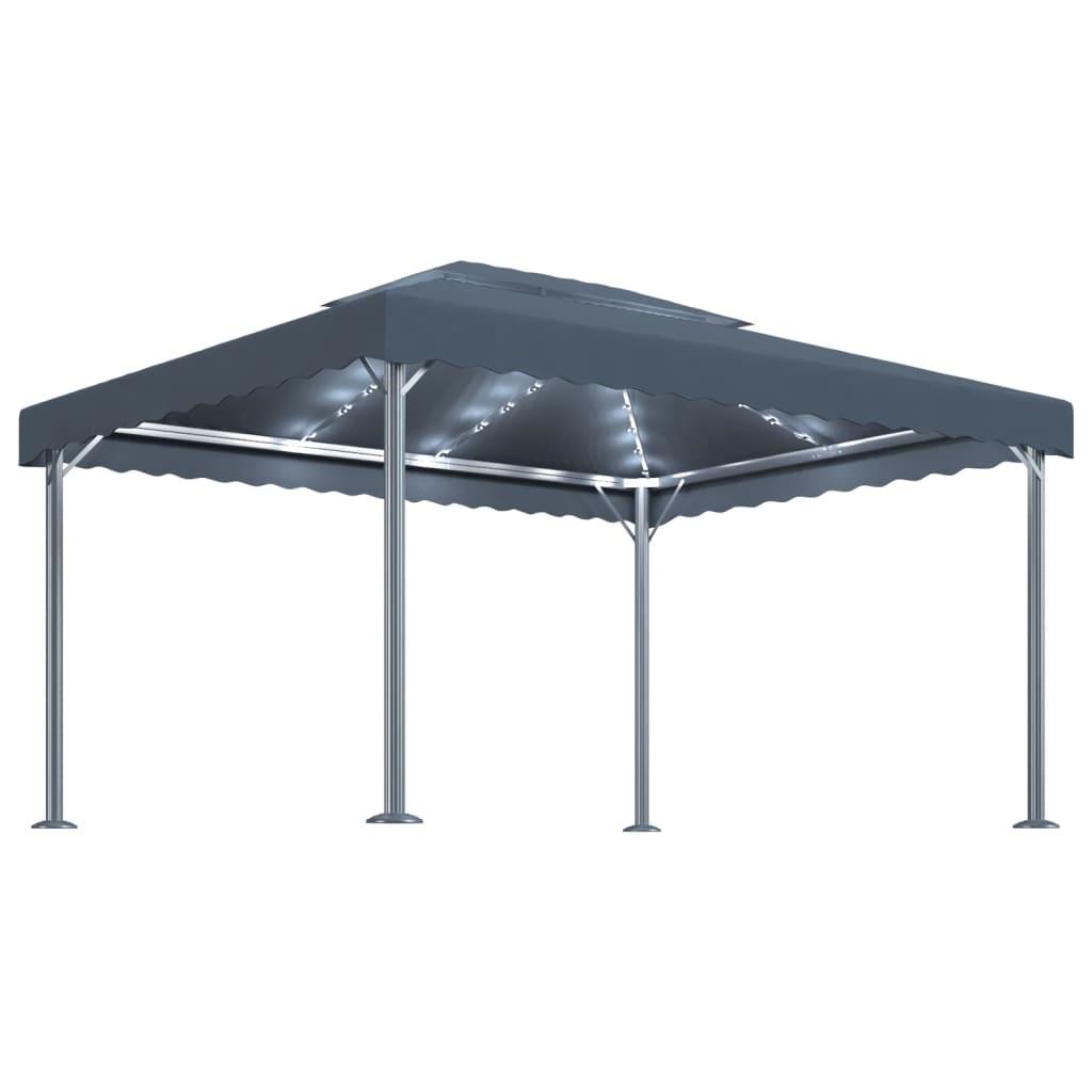 Cenador con tira de luces LED aluminio antracita 300x300 cm