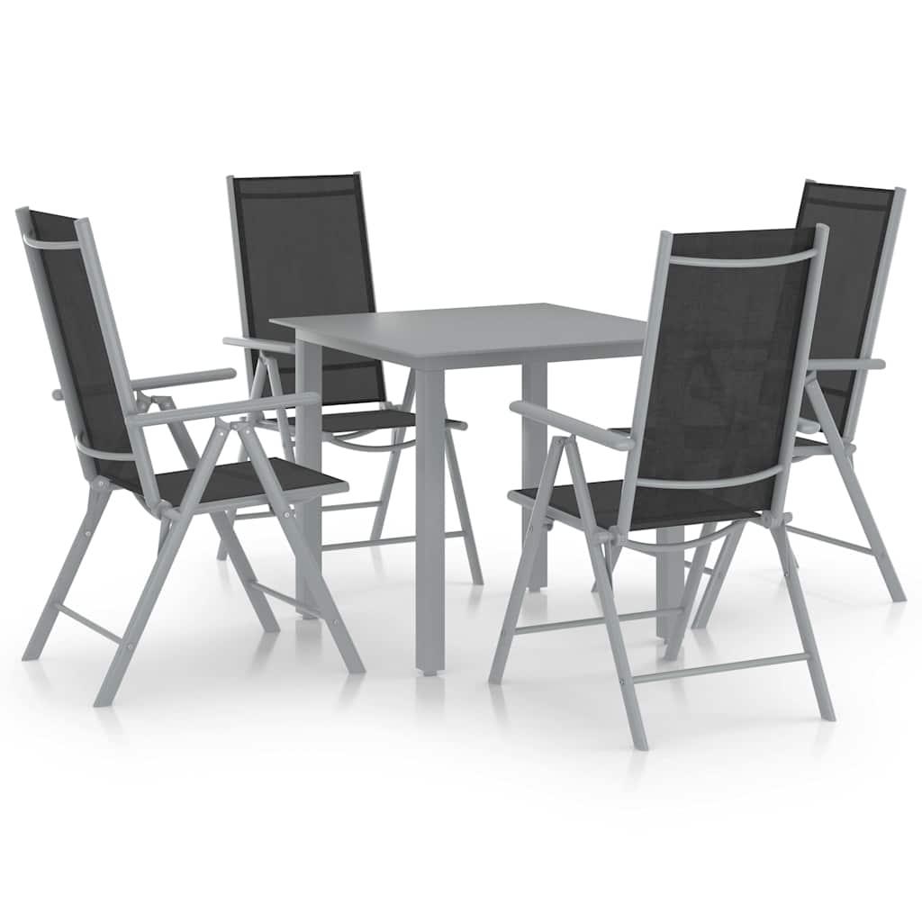 Set de comedor para jardín 5 piezas aluminio plata y negro