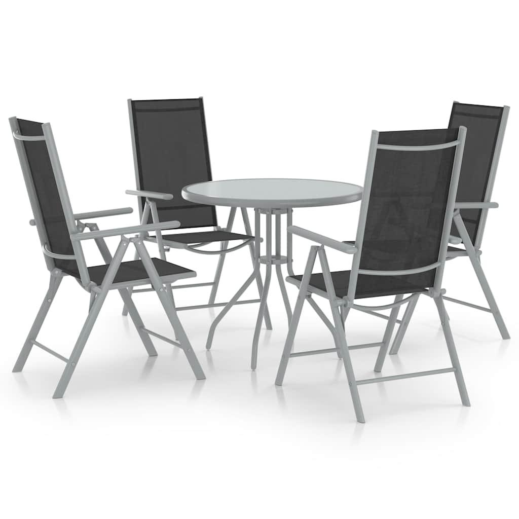 Set de comedor para jardín 5 piezas aluminio y textilene plata