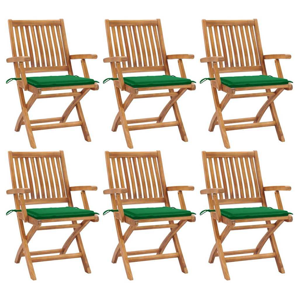 Sillas plegables con cojines color antracita, 6 unidades, madera maciza de teca