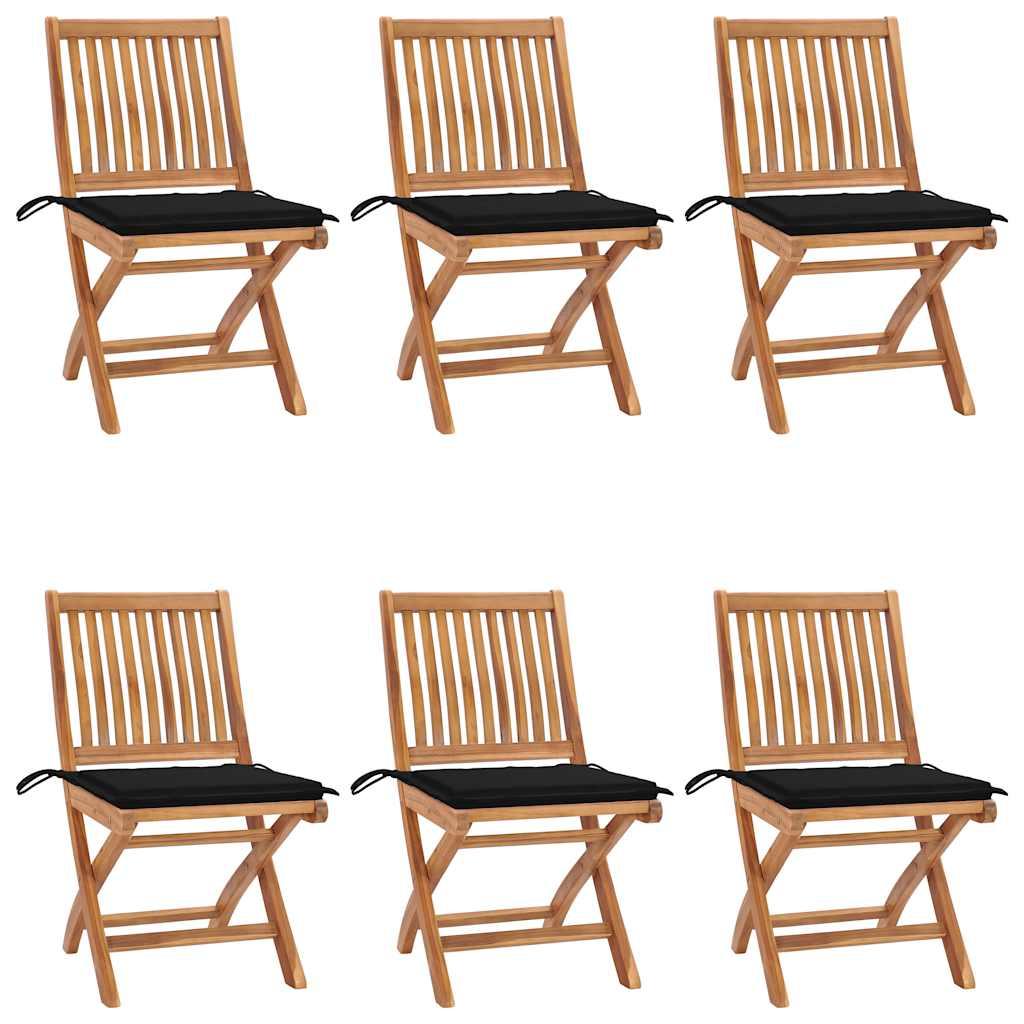 Sillas plegables con cojines color antracita, 6 unidades, madera maciza de teca
