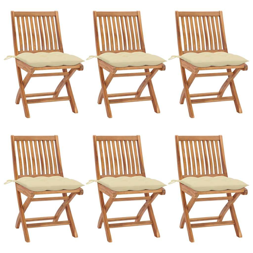 Sillas plegables con cojines color antracita, 6 unidades, madera maciza de teca