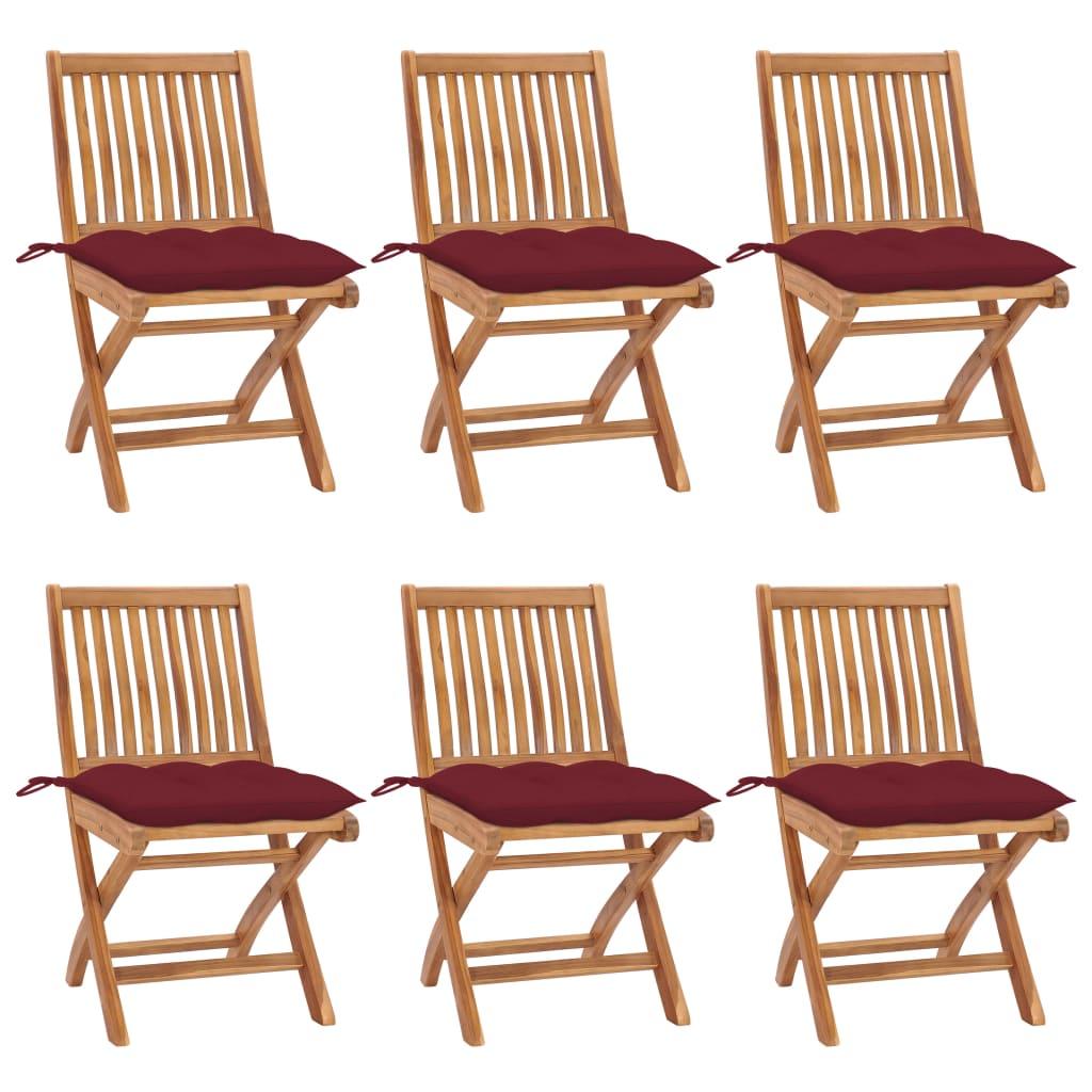 Sillas plegables con cojines color antracita, 6 unidades, madera maciza de teca