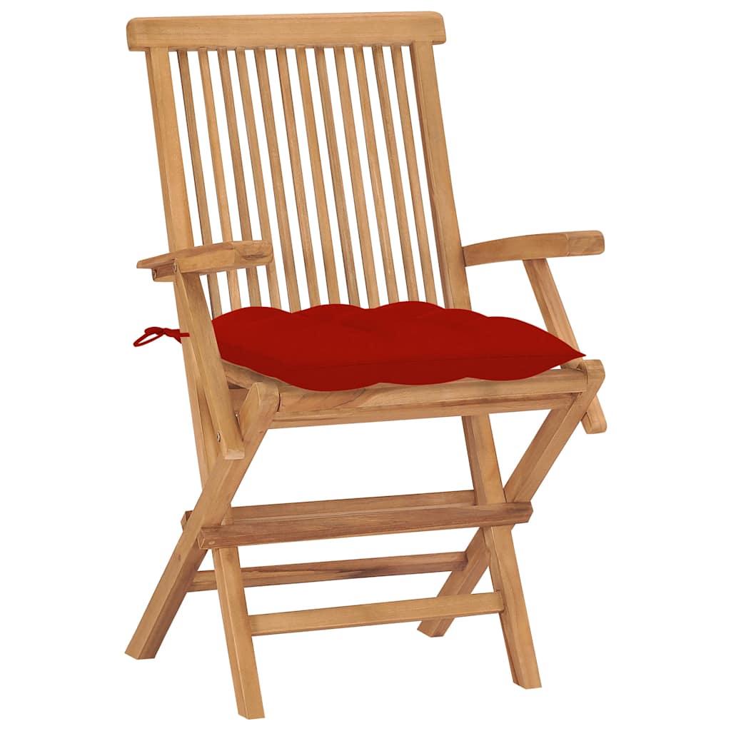 Sillas plegables 8 uds madera maciza de teca con cojines rojos