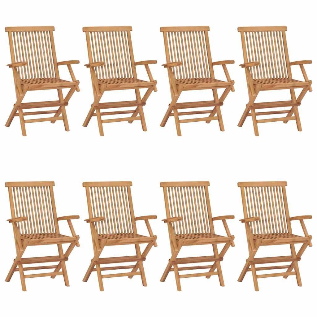 Sillas plegables 8 uds madera maciza de teca con cojines negros