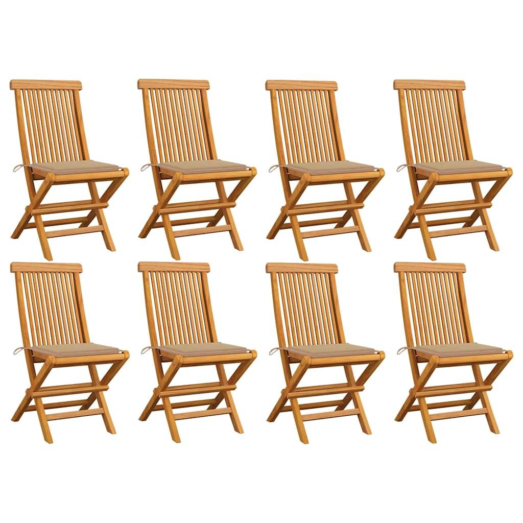 Sillas plegables 8 unidades teca maciza con cojines beige