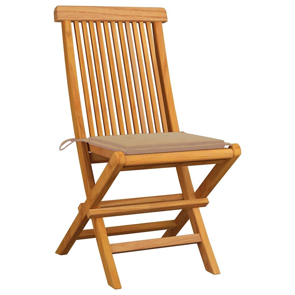 Sillas plegables 8 unidades teca maciza con cojines beige