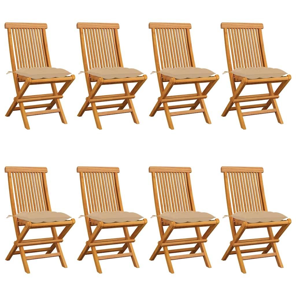 Sillas plegables 8 unidades madera de teca con cojines beige