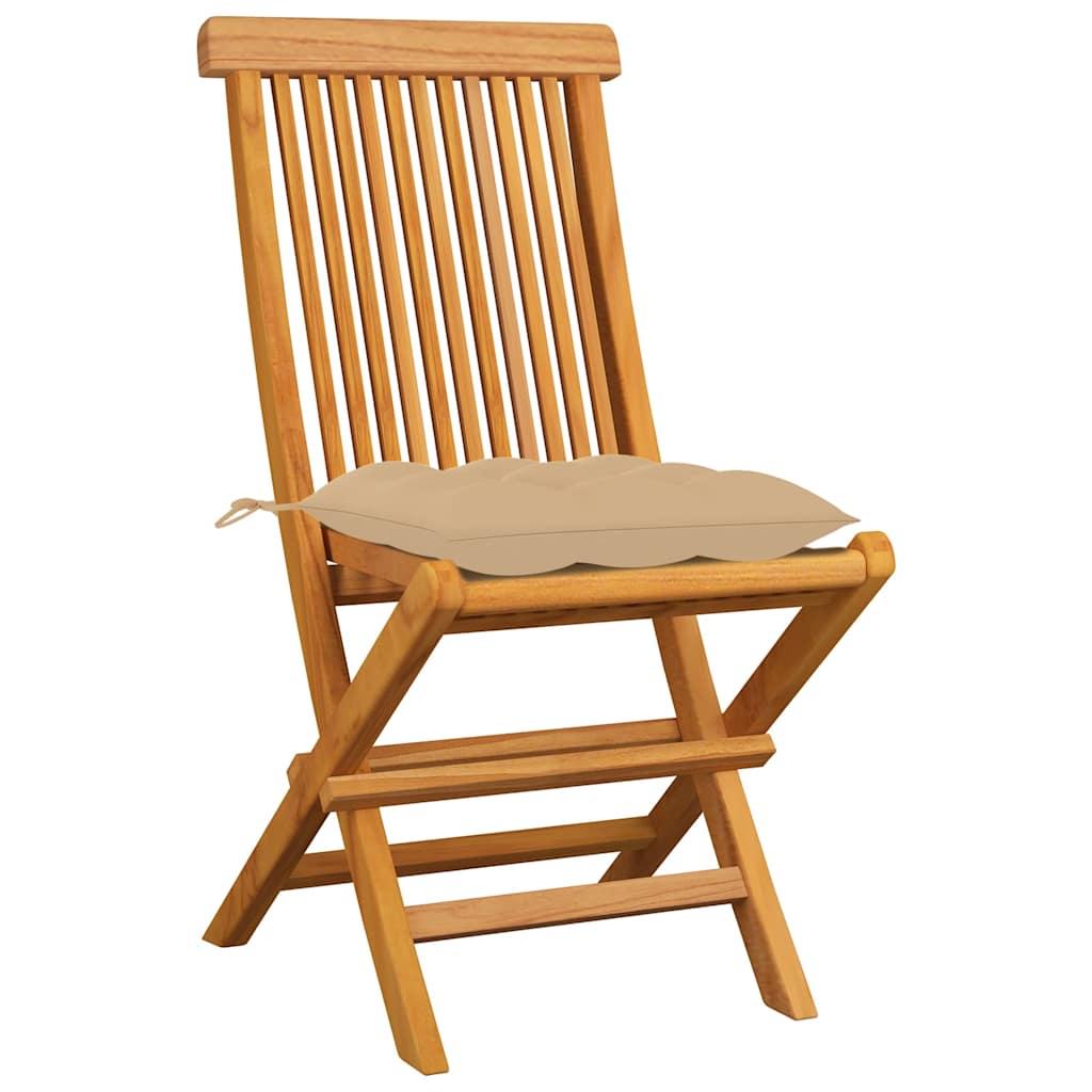 Sillas plegables 8 unidades madera de teca con cojines beige