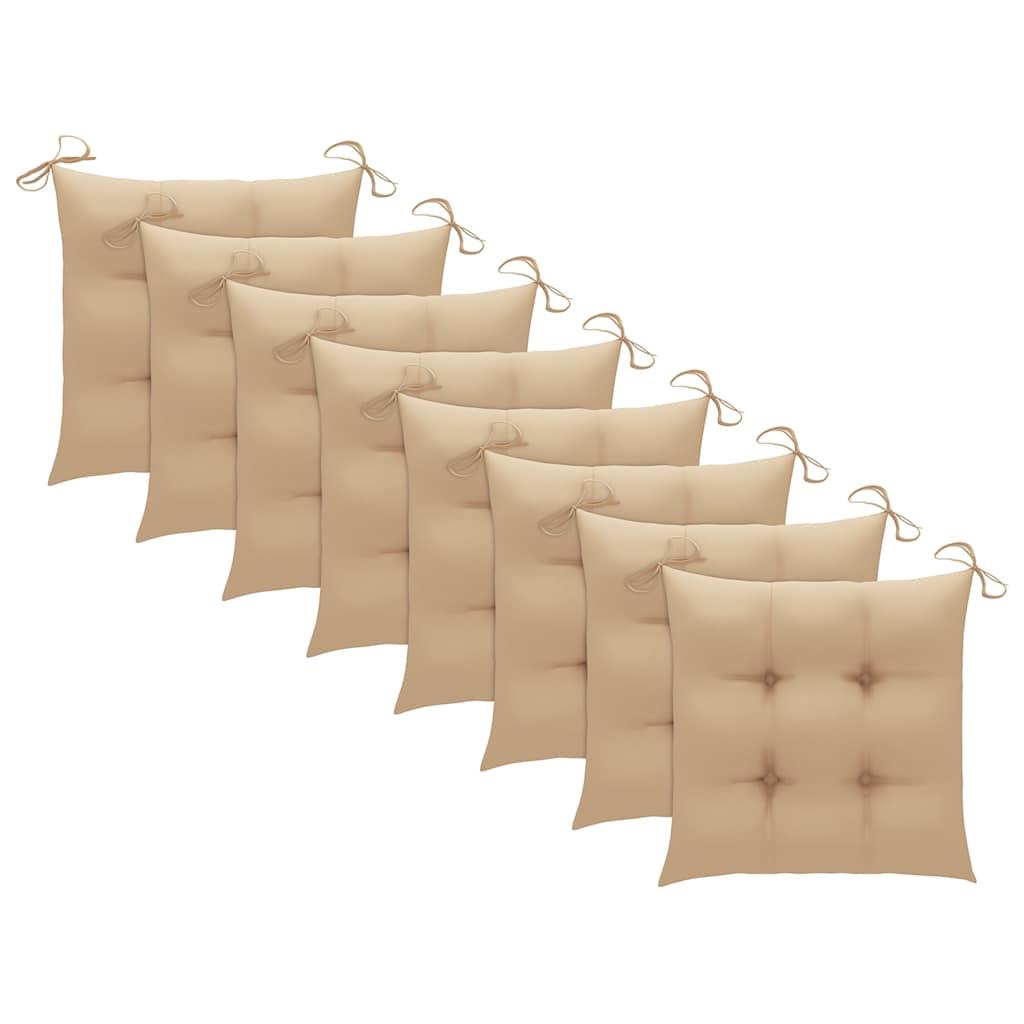 Sillas plegables 8 unidades madera de teca con cojines beige