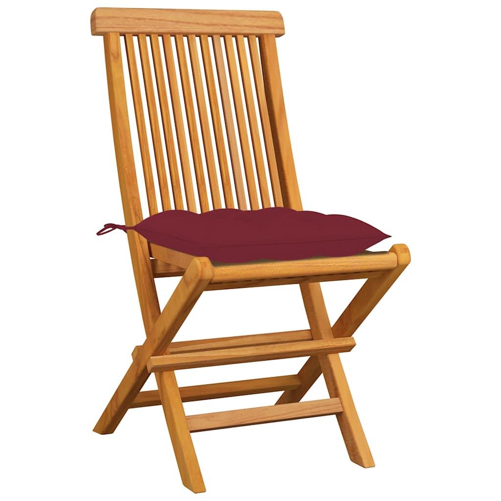 Sillas plegables 8 uds madera de teca con cojines rojo tinto