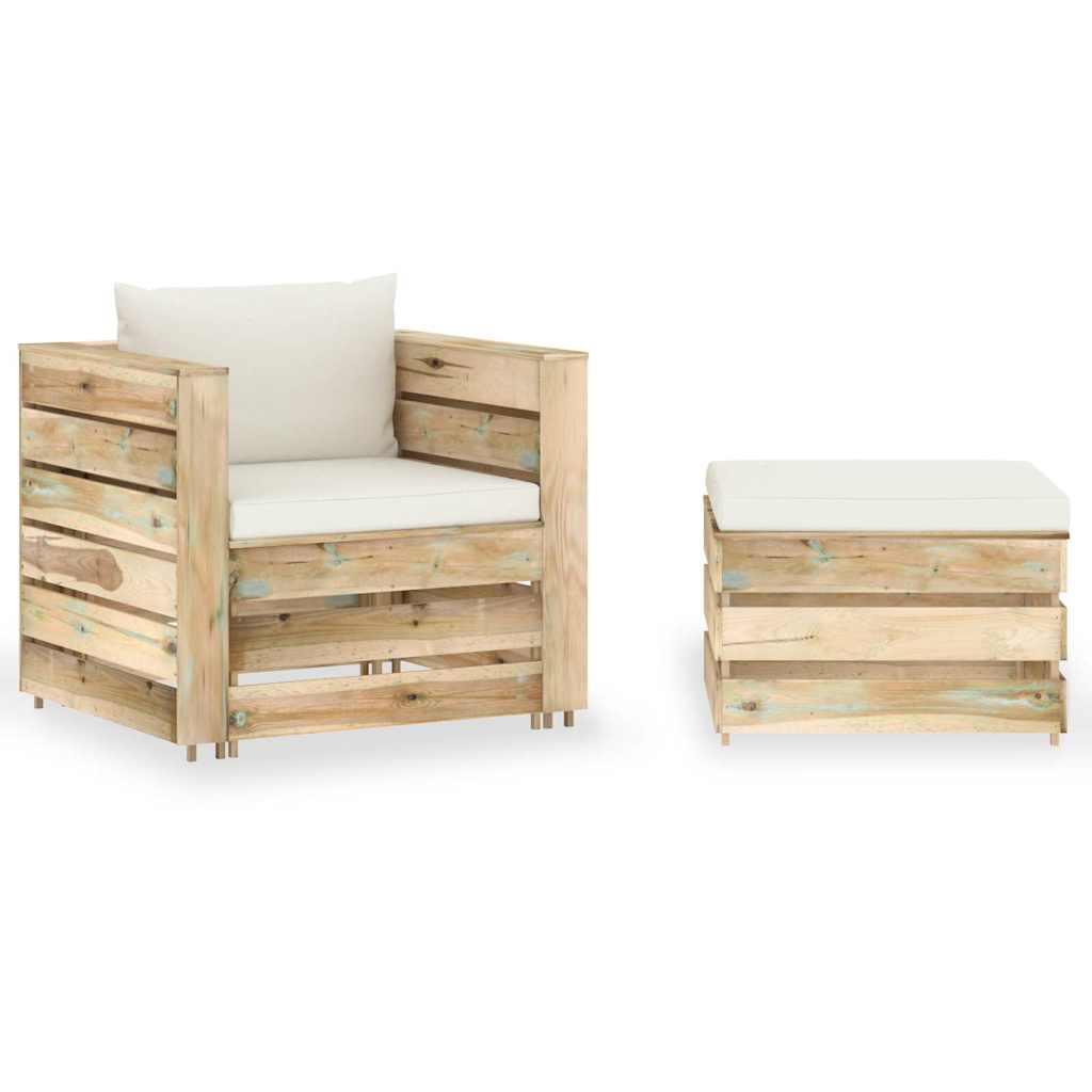 Muebles de jardín 2 pzas con cojines madera impregnada verde
