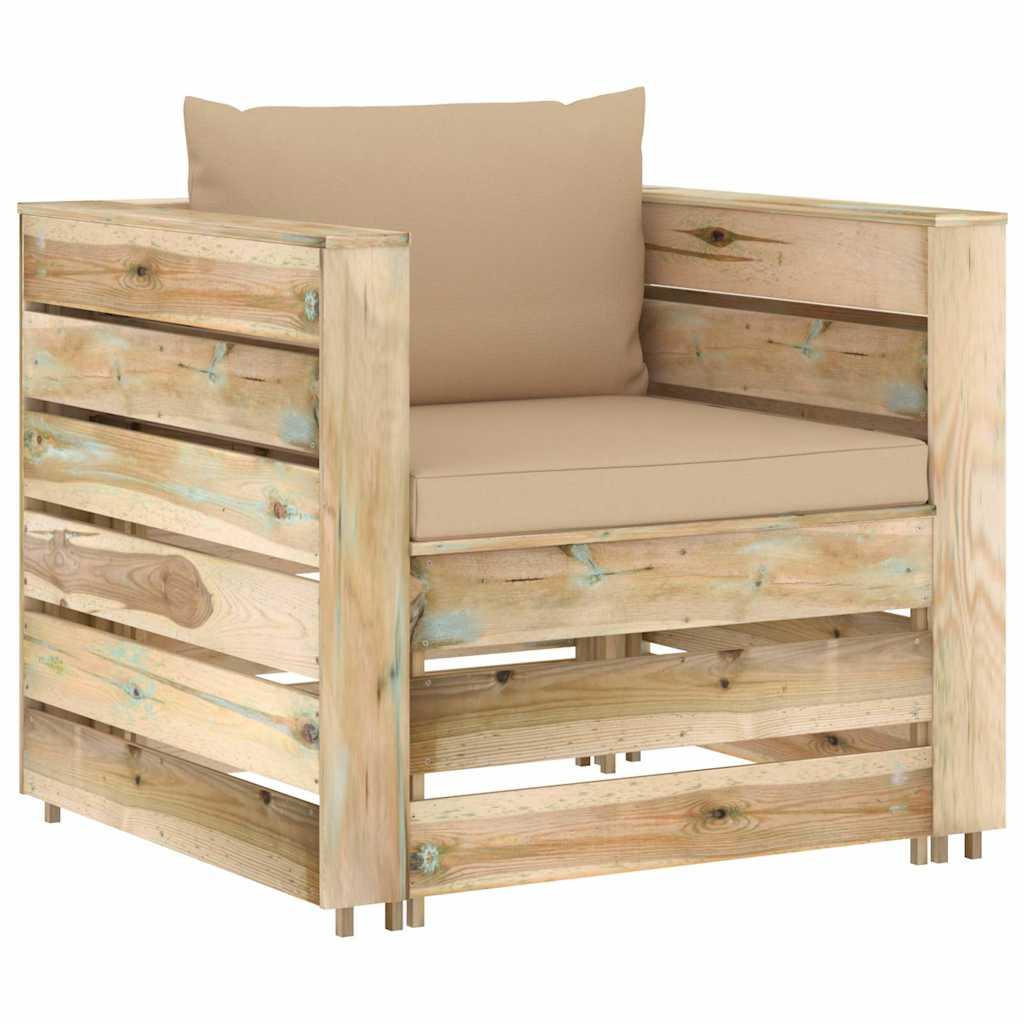 Muebles de jardín 2 pzas con cojines madera impregnada verde