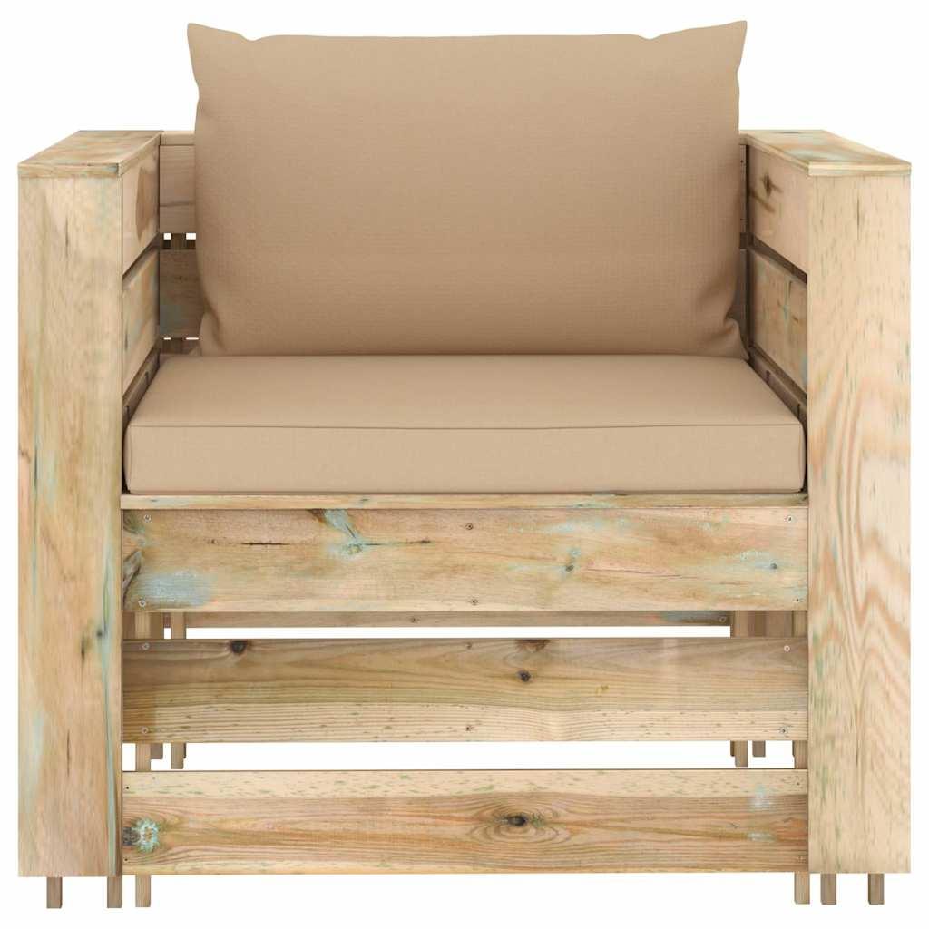 Muebles de jardín 2 pzas con cojines madera impregnada verde