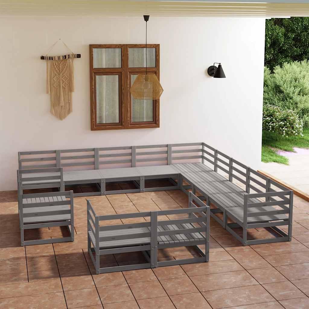 Juego de muebles de jardín 13 piezas madera maciza pino blanco