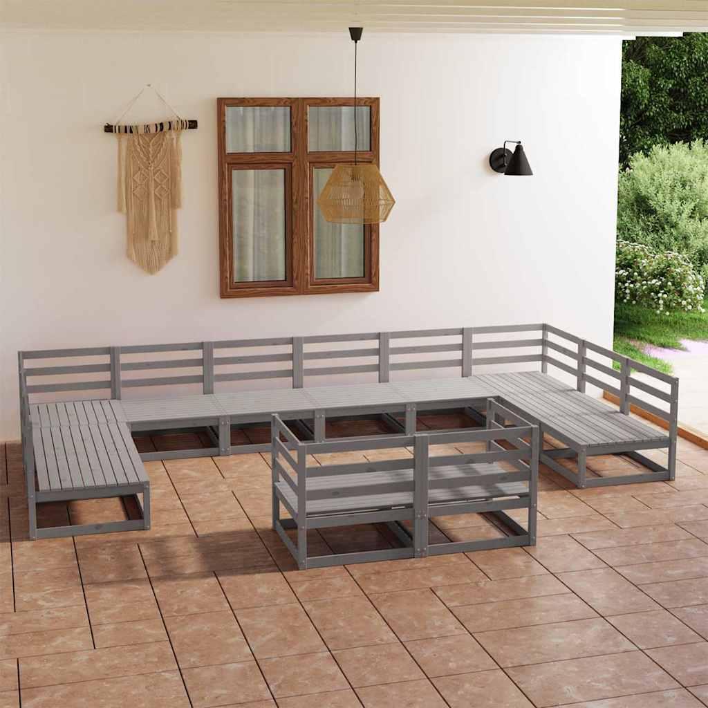 Juego de muebles de jardín 12 piezas madera maciza pino blanco