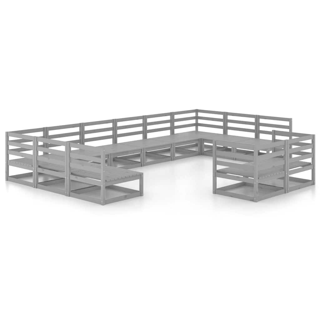 Juego de muebles de jardín 12 piezas madera maciza pino blanco