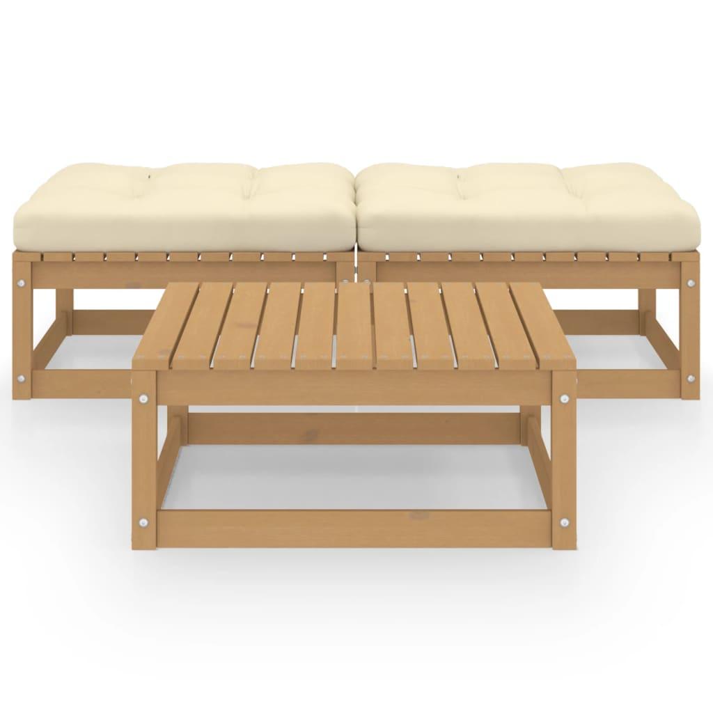 Juego de muebles de jardín 3 pzas y cojines madera maciza pino