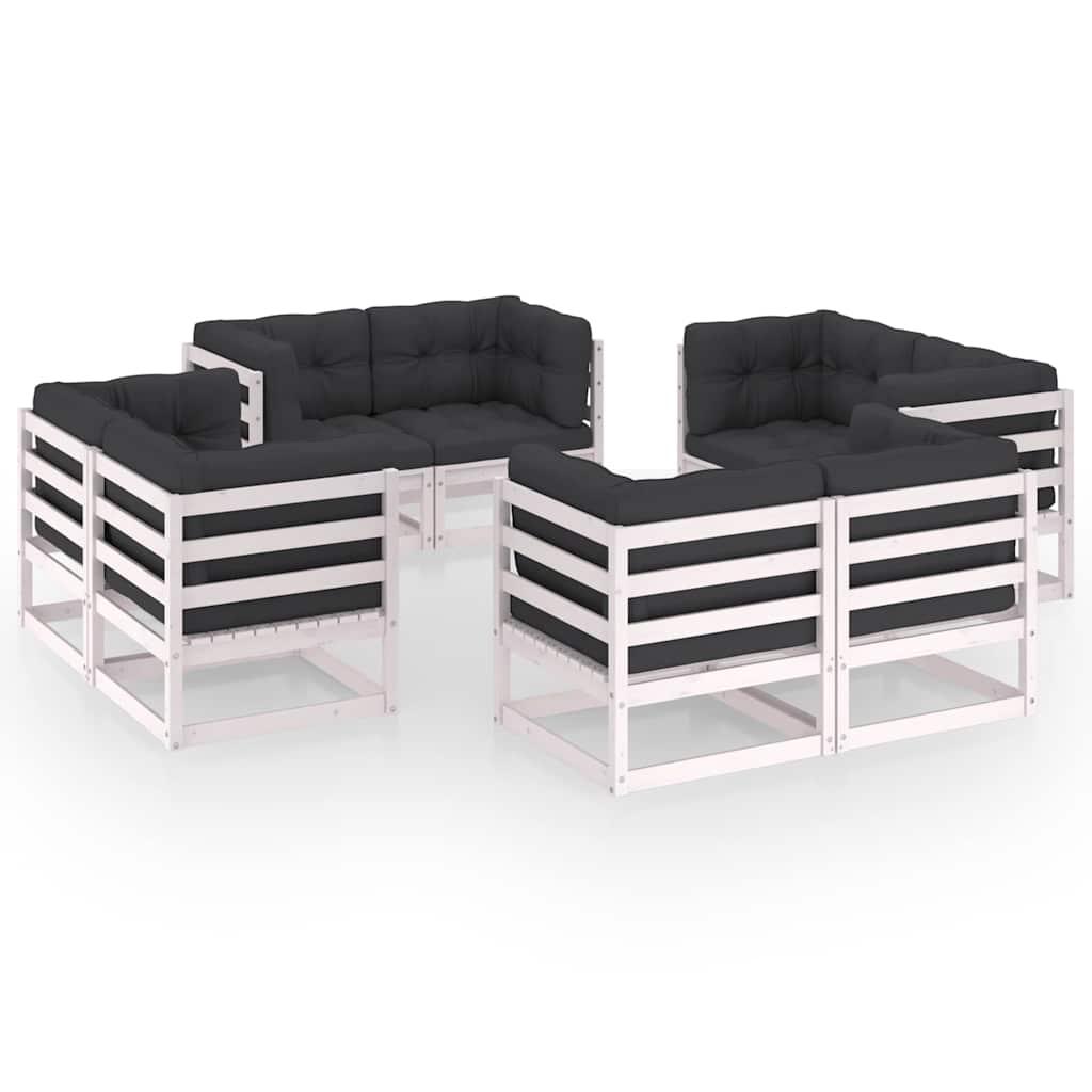 Juego de muebles de jardín 8 pzas y cojines madera pino maciza