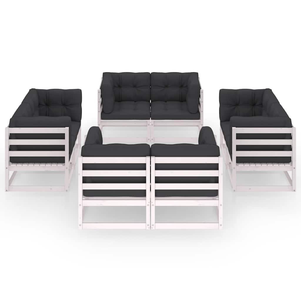 Juego de muebles de jardín 8 pzas y cojines madera pino maciza