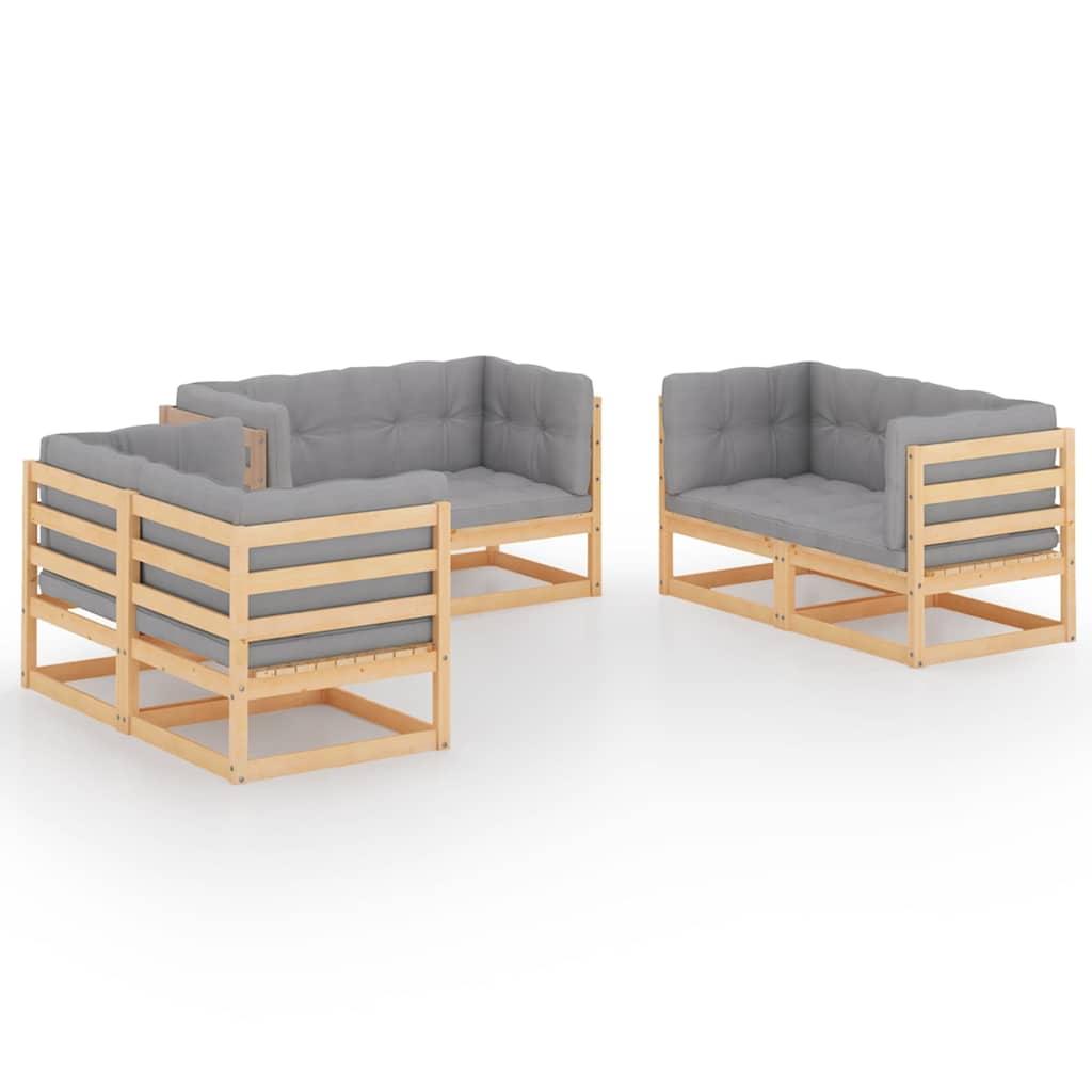 Juego de muebles de jardín 6 pzas y cojines madera pino maciza