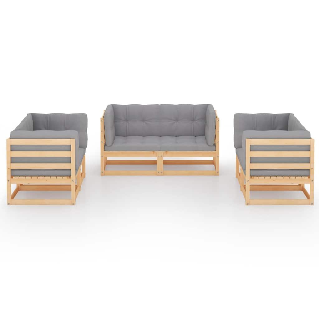 Juego de muebles de jardín 6 pzas y cojines madera pino maciza