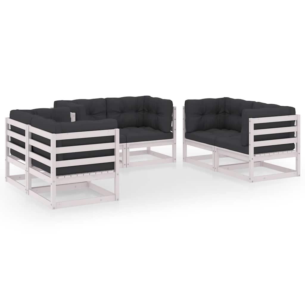 Juego de muebles de jardín 6 pzas y cojines madera pino maciza