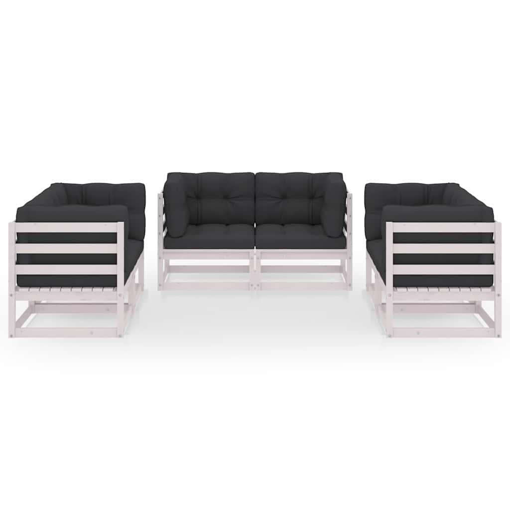 Juego de muebles de jardín 6 pzas y cojines madera pino maciza