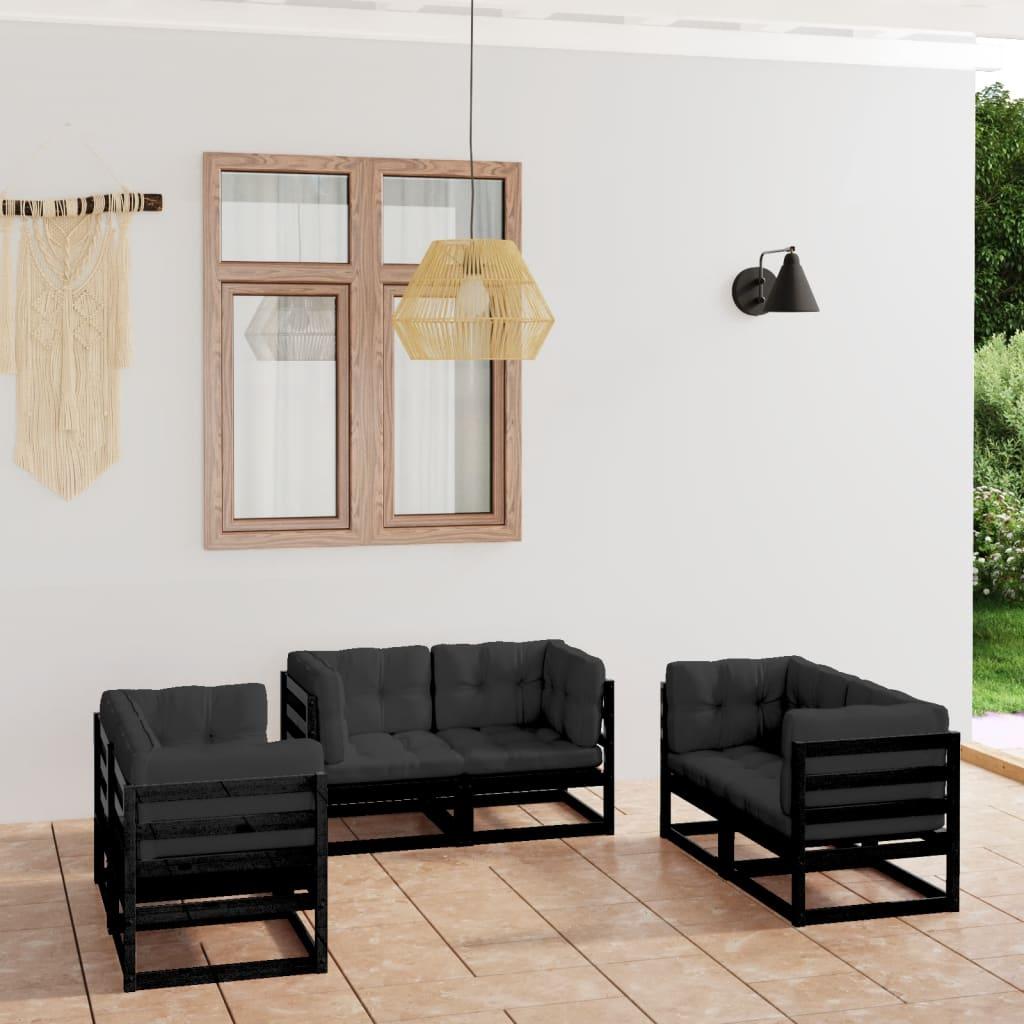 Juego de muebles de jardín 6 pzas y cojines madera pino maciza