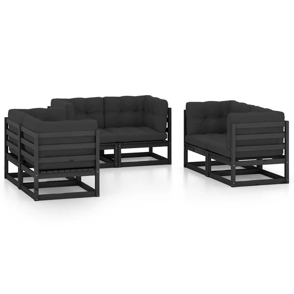 Juego de muebles de jardín 6 pzas y cojines madera pino maciza
