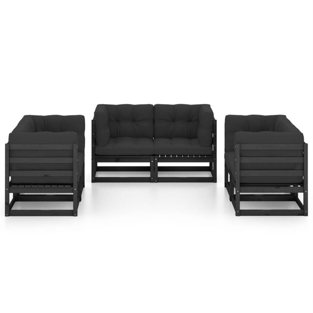 Juego de muebles de jardín 6 pzas y cojines madera pino maciza