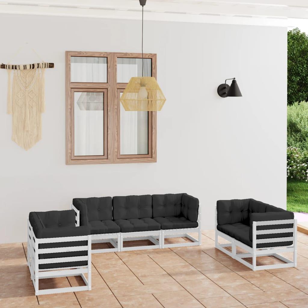 Juego de muebles de jardín 7 pzas y cojines madera pino maciza