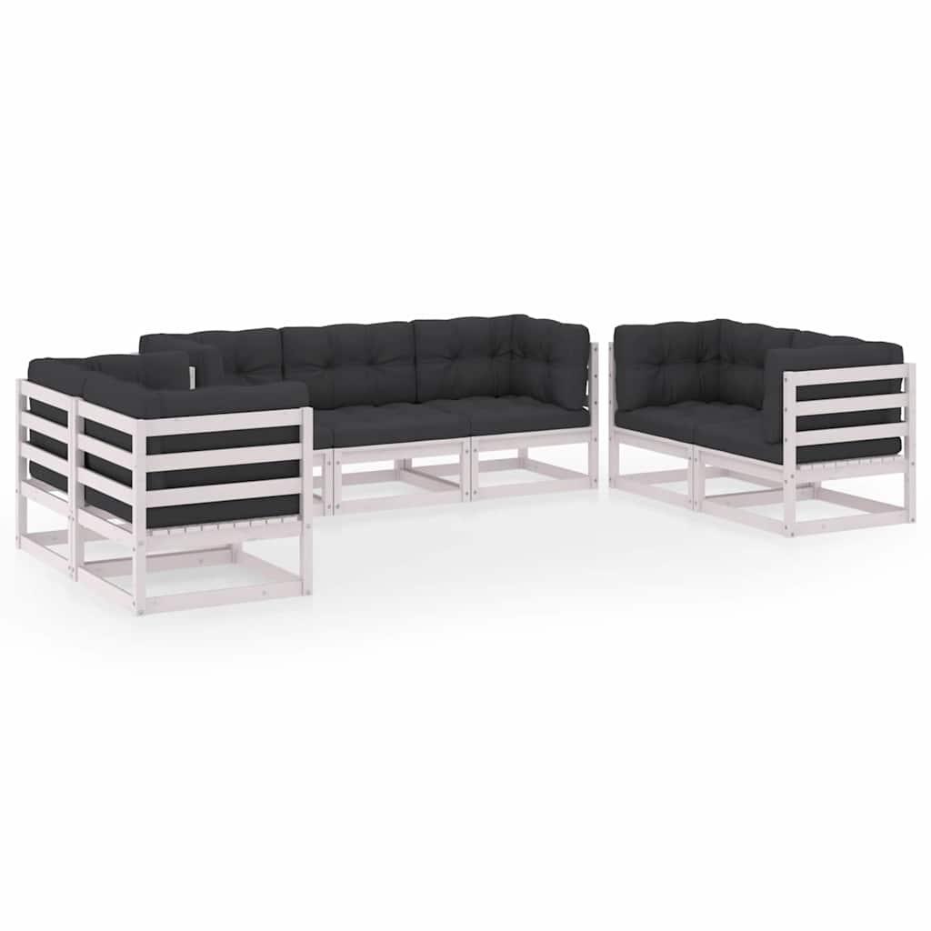 Juego de muebles de jardín 7 pzas y cojines madera pino maciza